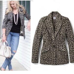 Cabi gray leopard cheetah animal print single breasted blazer stretchy Sz 4 NWOT